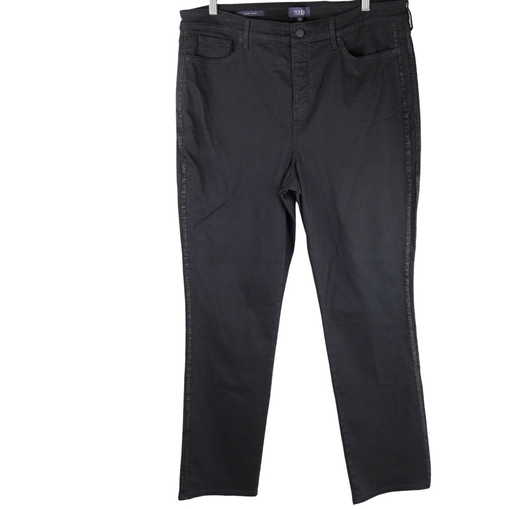 NYDJ Sheri Slim Jeans Mid Wash Lift Tuck Shaping Stretch Storm Black‎ 18